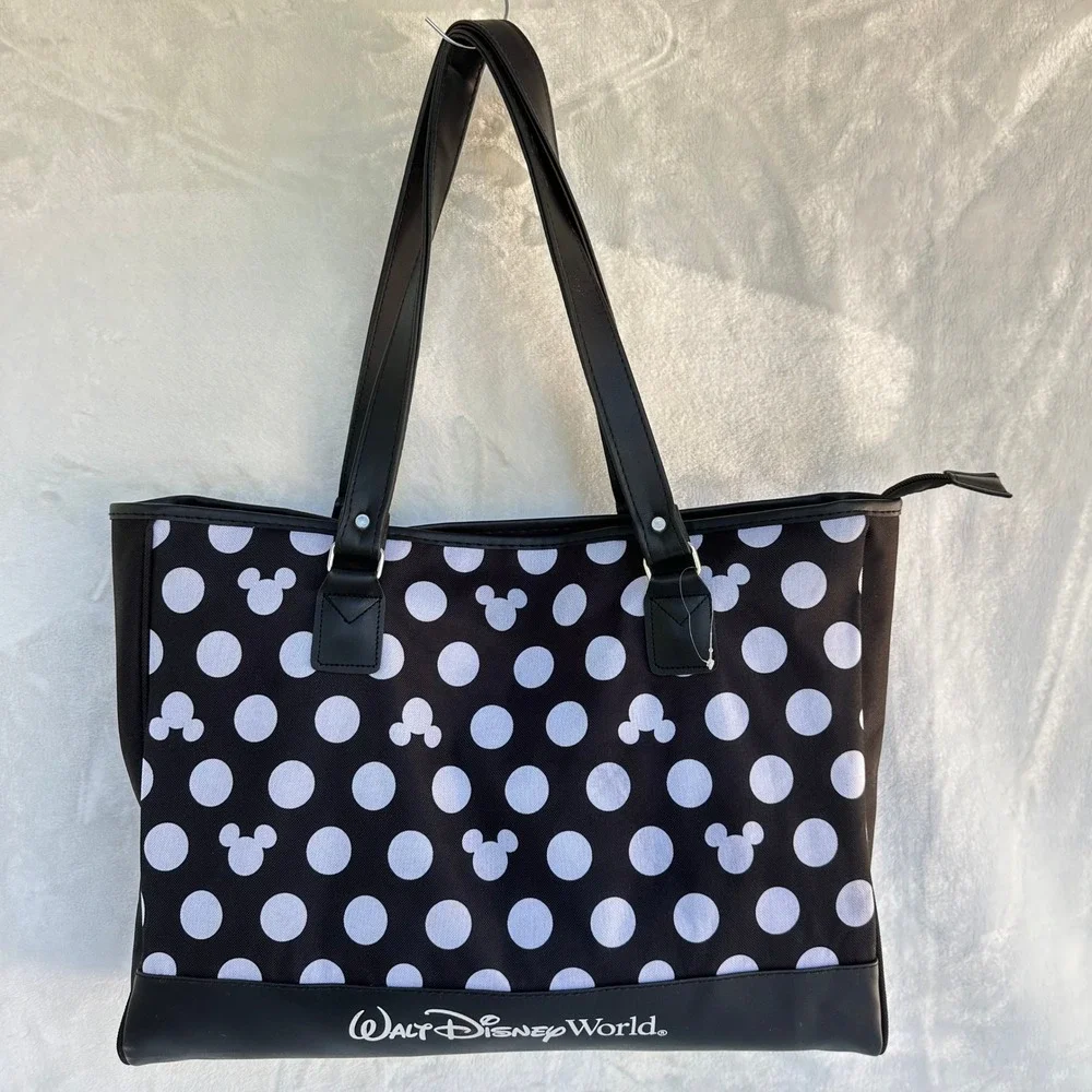 Walt Disney World Mickey Mouse Polka Dot Tote Bag Black White Disney Parks Zip
